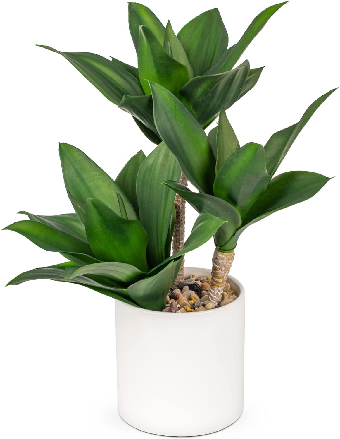 Hollyone Large Artificial Agave Plants Fake Three-Head Agave Succulent Plant Potted 15" Faux Plant in White Pot Succulent Aloe Plant Indoor for Desk Modern Home Decor