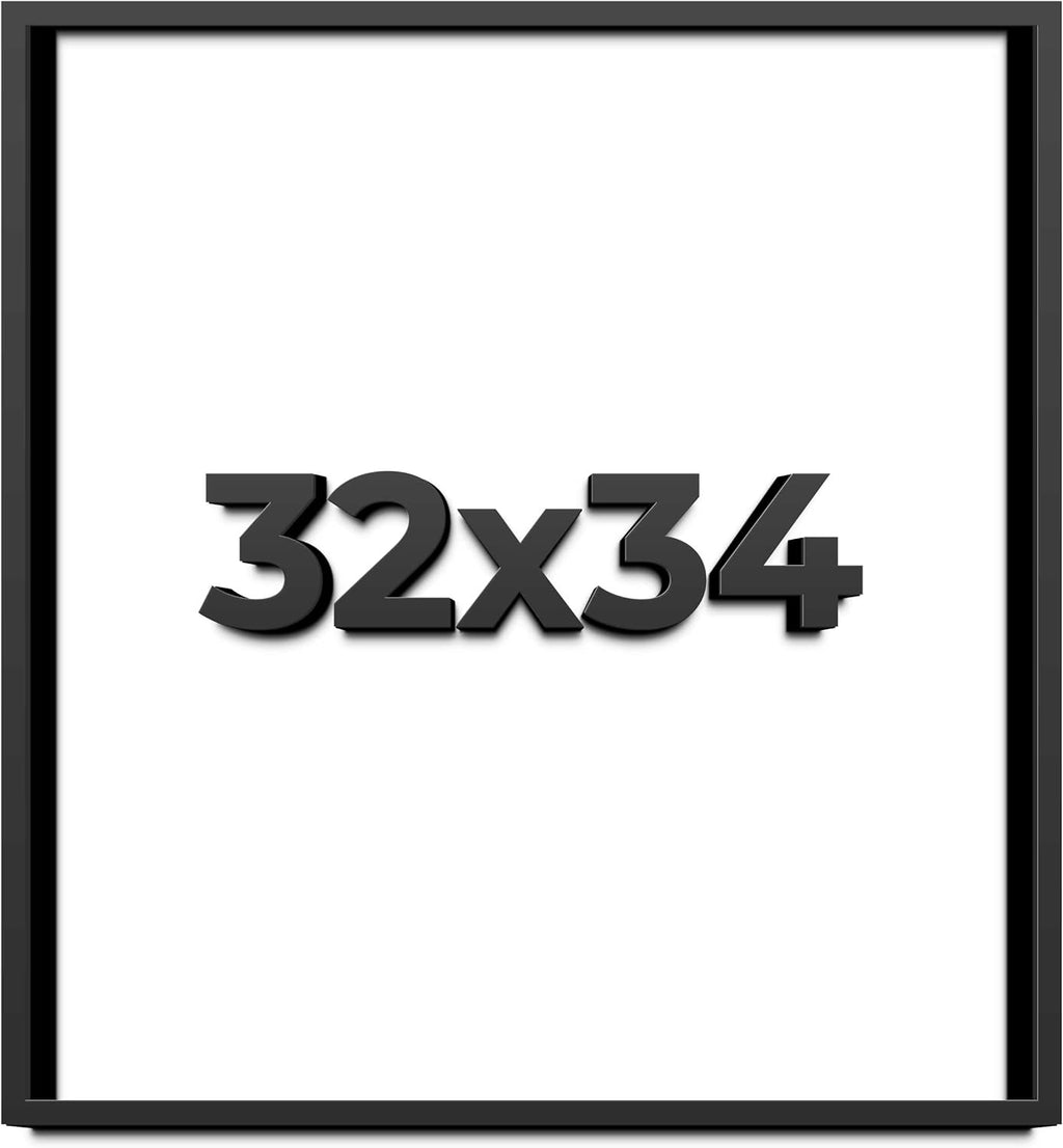 32x34 Shadow Box Frame Black | 1 Inch Deep Solid Wood Shadowbox Display Frame | UV Resistant Acrylic Plexiglass, Acid Free Backing, and Hanging Hardware | Dugan Picture Frame Style