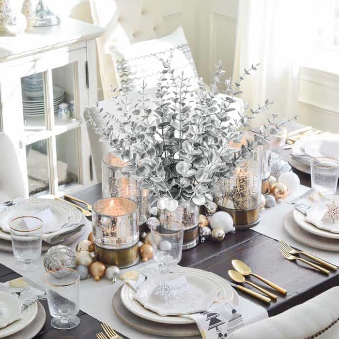RECUTMS 36Pcs Silver Eucalyptus Leaves Stems 15 inch Artificial Eucalyptuses Leaf Branches Faux Flower Bouquet for Winter Wedding Centerpiece Floral Arrangement Christmas Picks Office Home Table Decor
