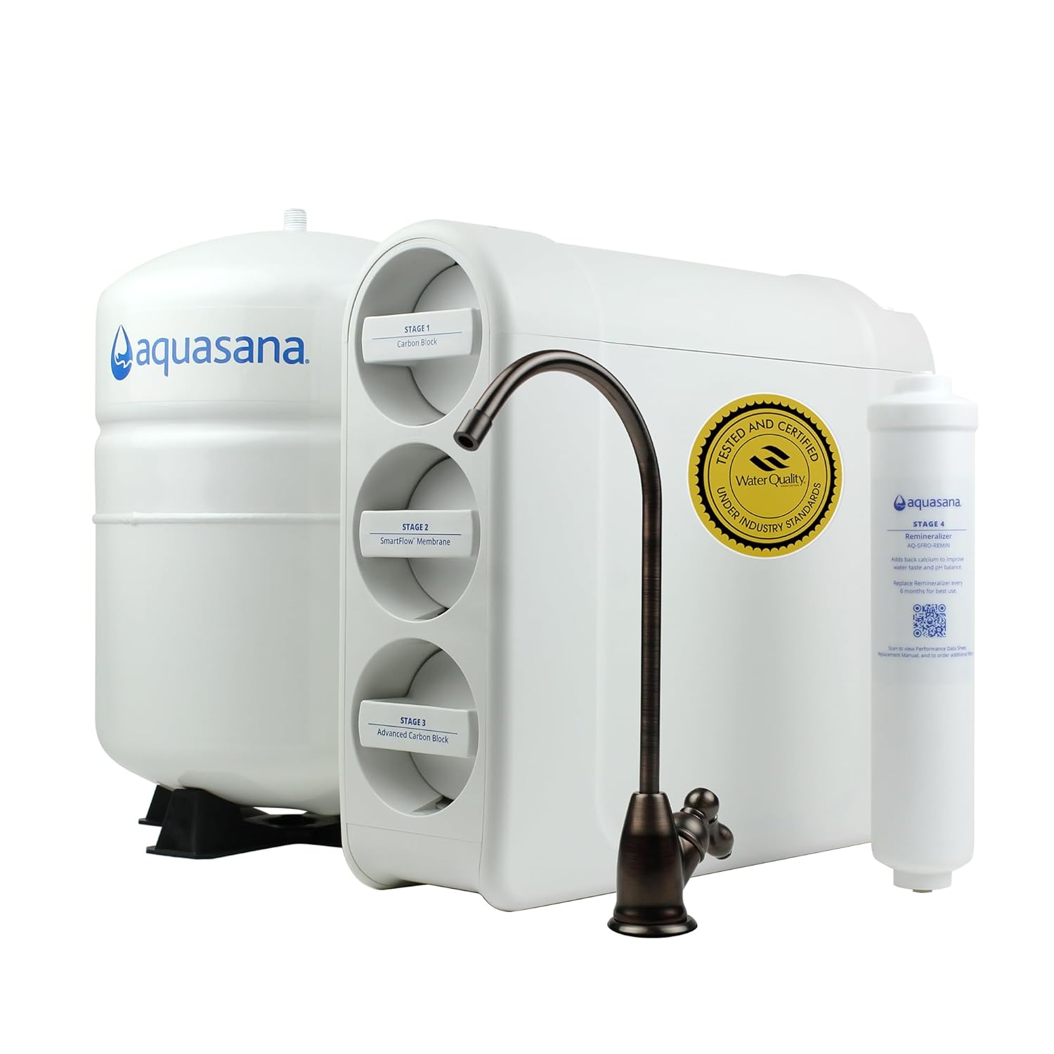 Aquasana SmartFlow® Reverse Osmosis Water Filter | RO Under Sink System | WQA certified up to 99.99% of 90 contaminants including fluoride, PFAS, arsenic, lead, and chlorine | Oil rubbed bronze faucet