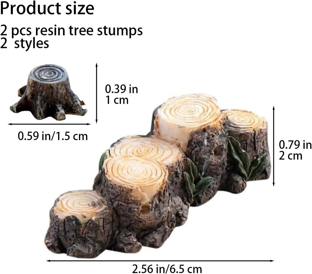 2Pcs Miniature Resin Stump Micro Landscape Fairy Garden Ornament Mini Doll House Outdoor Landscape Decor Outdoor Statues Garden Sculptures for Home and Terrarium Resin Figurines Decor 2 Style