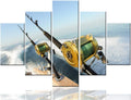 Multi Panel Canvas Wall Art Fishing Reels and Rods Paintings for Bedroom Giclee Angling Boat Artwork Modern Home Decor Seascape Pictures Wooden Framed Ready to Hang Posters and Prints(60''Wx40''H)