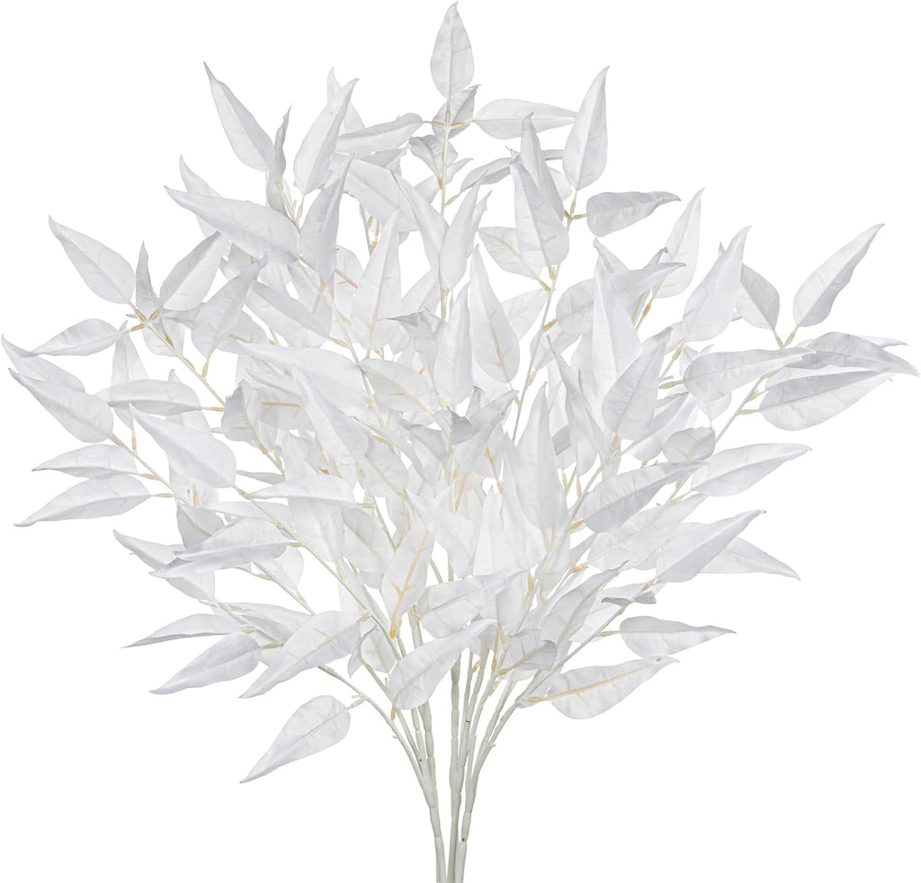DILATATA Faux White Eucalyptus Stems – 32” Artificial Willow Leaves, 5 Pcs Long White Eucalyptus Branches for DIY Bouquets, Centerpieces, Shower & Wedding Decorations