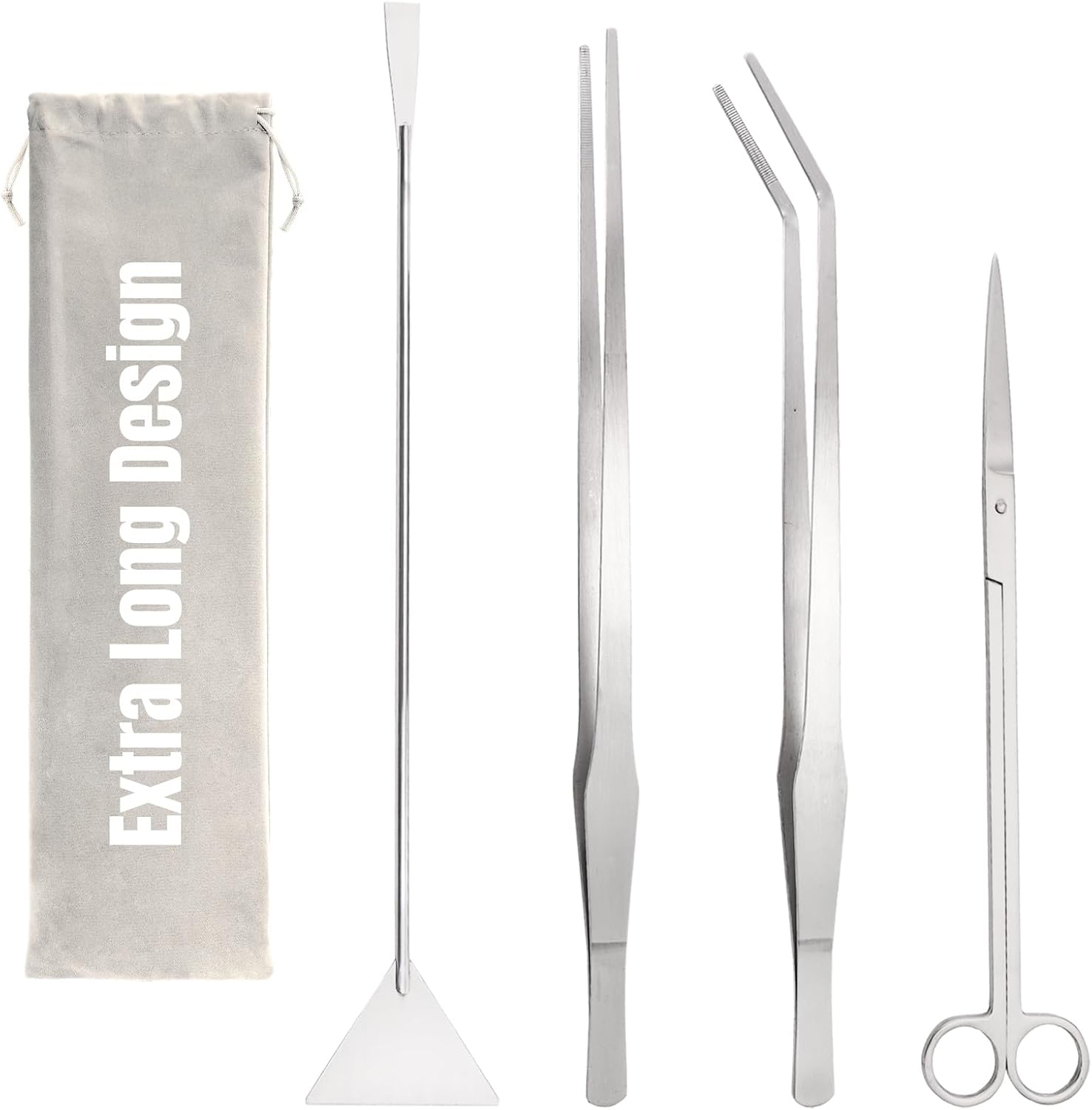 Hiceeden 4 Pcs 15 Inch Long Aquarium Aquascape Tools, Stainless Steel Aquascaping Tools Kit Include Aquarium Tweezer, Scissor, Spatula, Aquatic Plants Tool Set with Storage Pouch for Fish Tank