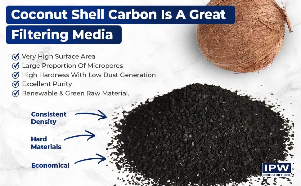 IPW Industries Inc. - Activated Charcoal Coconut Shell Water Filter, Carbon Media for Aquarium, Drinking Water & Air Filtration, 15 Lbs Bulk Granular