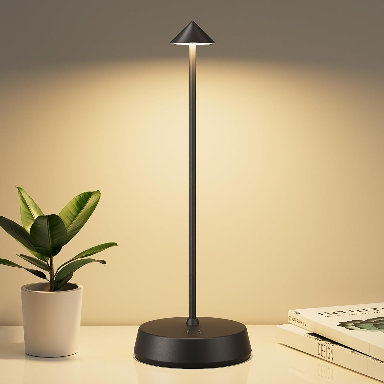 Cordless Table Lamp Rechargeable, Battery Operated 6000mAh Desk Lamp Touch Dimmable Lamp Outdoor Waterproof Portable Wireless Table Light, Small Table Lamp for Restaurant Bar/Outdoor(Black)