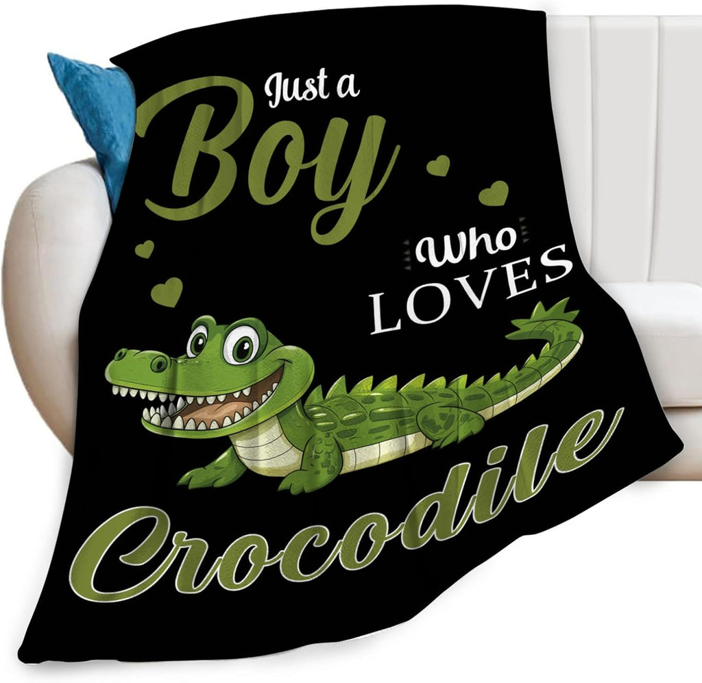 Just A Boy Who Loves Crocodile Throw Blanket Alligator Print Throw Blankets Gifts for Couch Sofa Bed Stuff Decor Soft Cozy Fleece Plush Warm Flannel Bedding for Lover 40"x50"