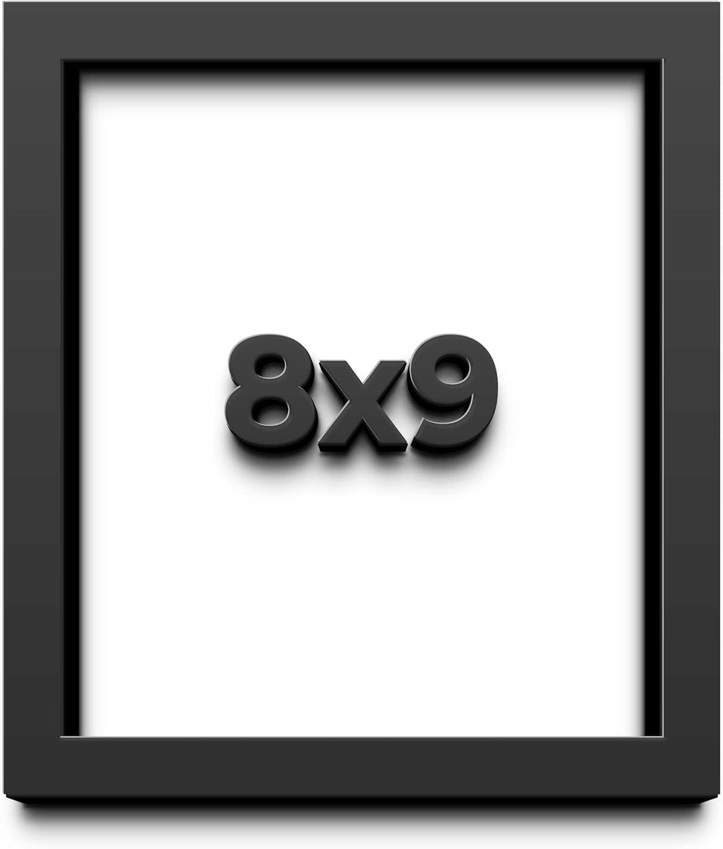 8x9 Shadow Box Frame Black | 1 Inch Deep Solid Wood Shadowbox Display Frame | UV Resistant Acrylic Plexiglass, Acid Free Backing, and Hanging Hardware | Dugan Picture Frame Style