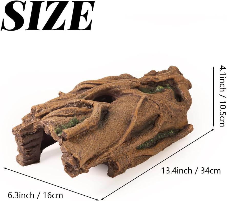 Fish Tank Decorations XL 13.4" Large Bearded Dragon Tank Accessories Driftwood for Aquarium Natural Hollow Tree for Shrimp or Betta Fish Hideout Reptile Tank Accessories