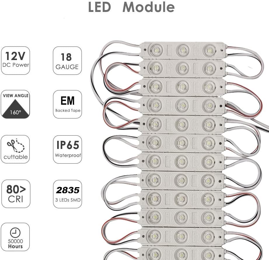 LED Module Light 6000k White 20pcs 2835SMD 150LM Per LED Module Waterproof Decorative Light for Advertising Sign with Tape Adhesive Backside