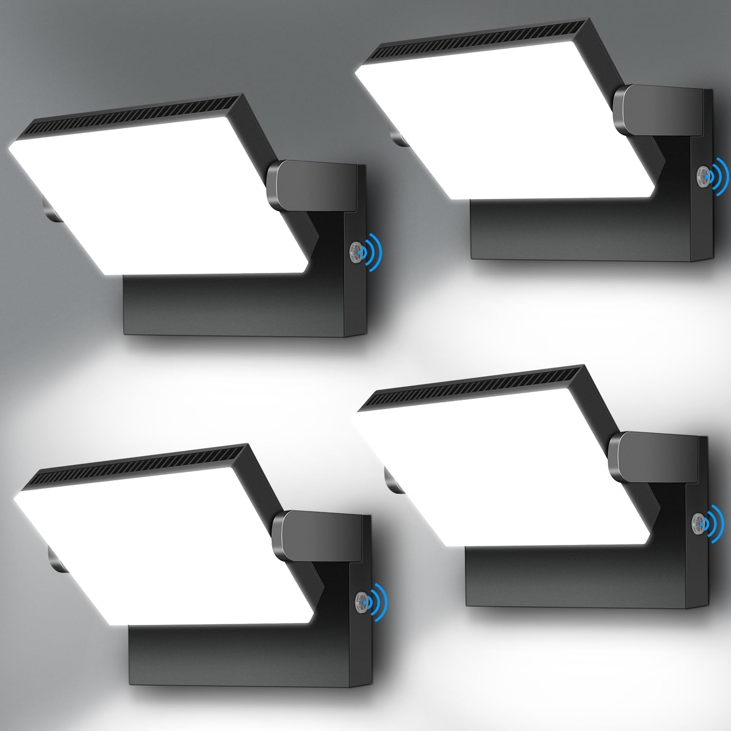 ledmo 150W LED Wall Light, 18000LM Super Bright Commercial Outdoor LED Wall Pack 360 ° Rotatable Dusk to Dawn Security Flood Lighting with Photocell IP65 5000K Modern Black Square4 Pack