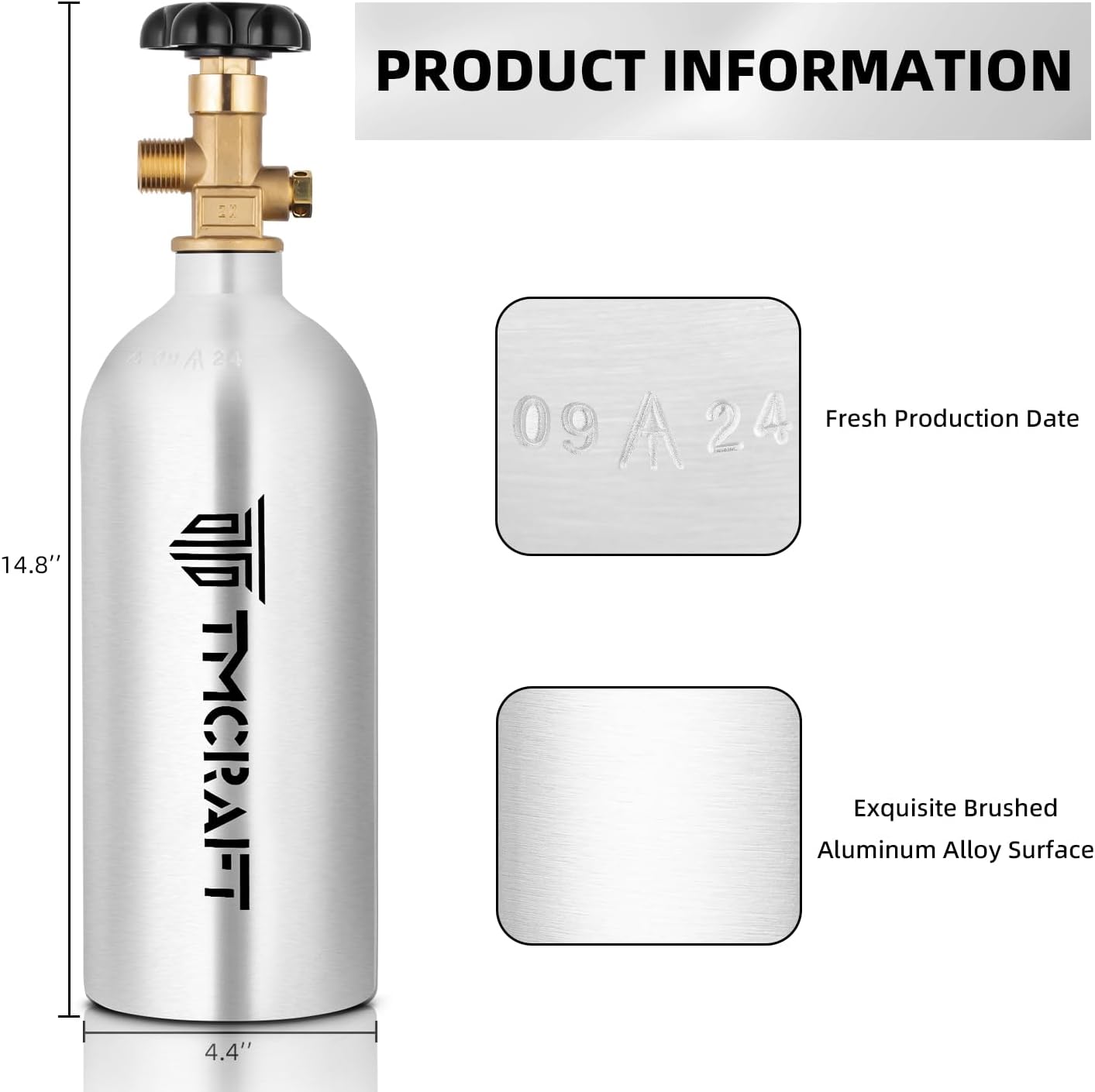 TMCRAFT 2.5lb CO2 Tank, High Strength Aluminum Alloy Cylinder with CGA-320 Valve, DOT Approved Cylinder for Kegerator kit and Draft Beer Dispensing