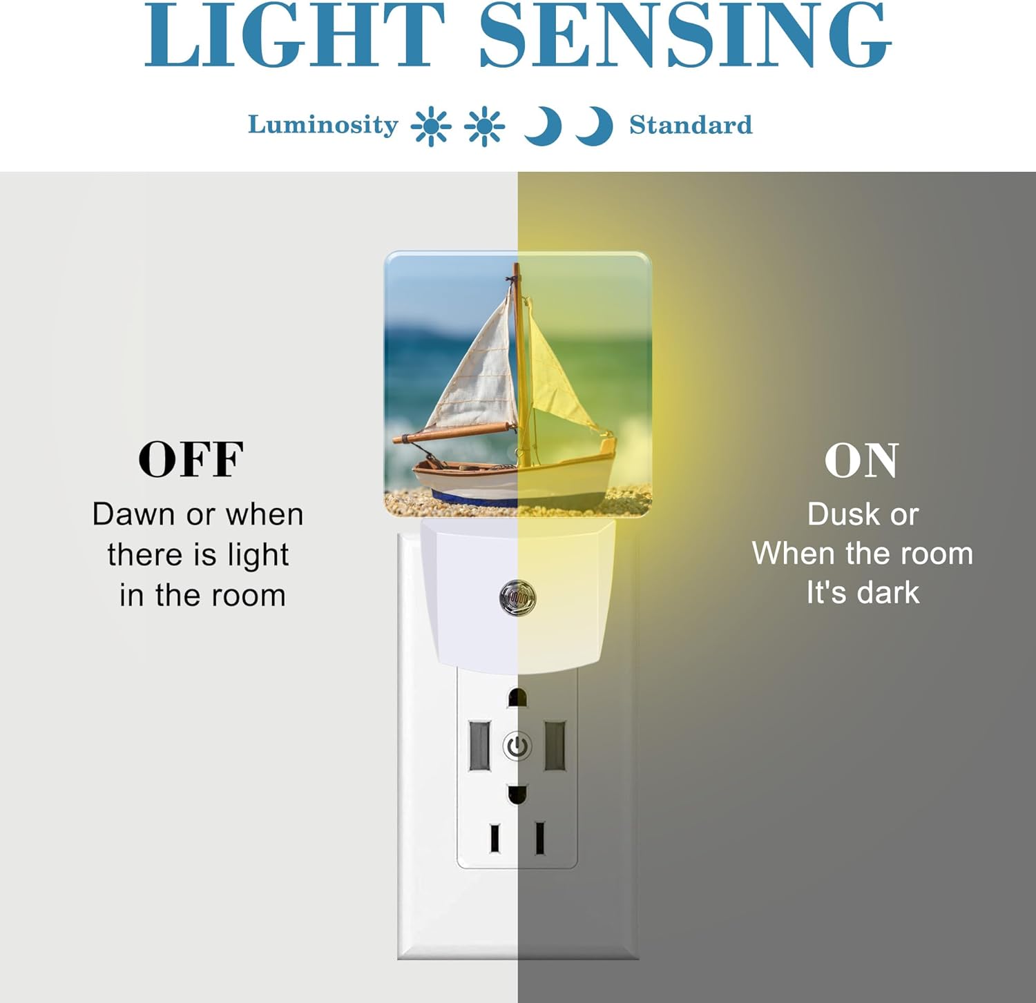 Night Light for Kids Girls Boys, Tropical Sandy Beach and Sailboat LED Night Light Plug into Wall with Dusk to Dawn Sensor for Room Decor, Hallway, Kitchen, Bathroom, Nursery, Stairs