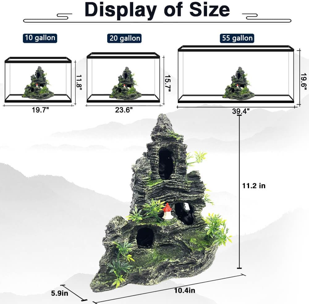 Aquarium Decorations Large and Tall Large Aquarium Decoration for Fish Tank Decorations Fish Tank Ornaments Mountain View Stone Ornament Tree Rock Cave Artificial Fishtank Ornament