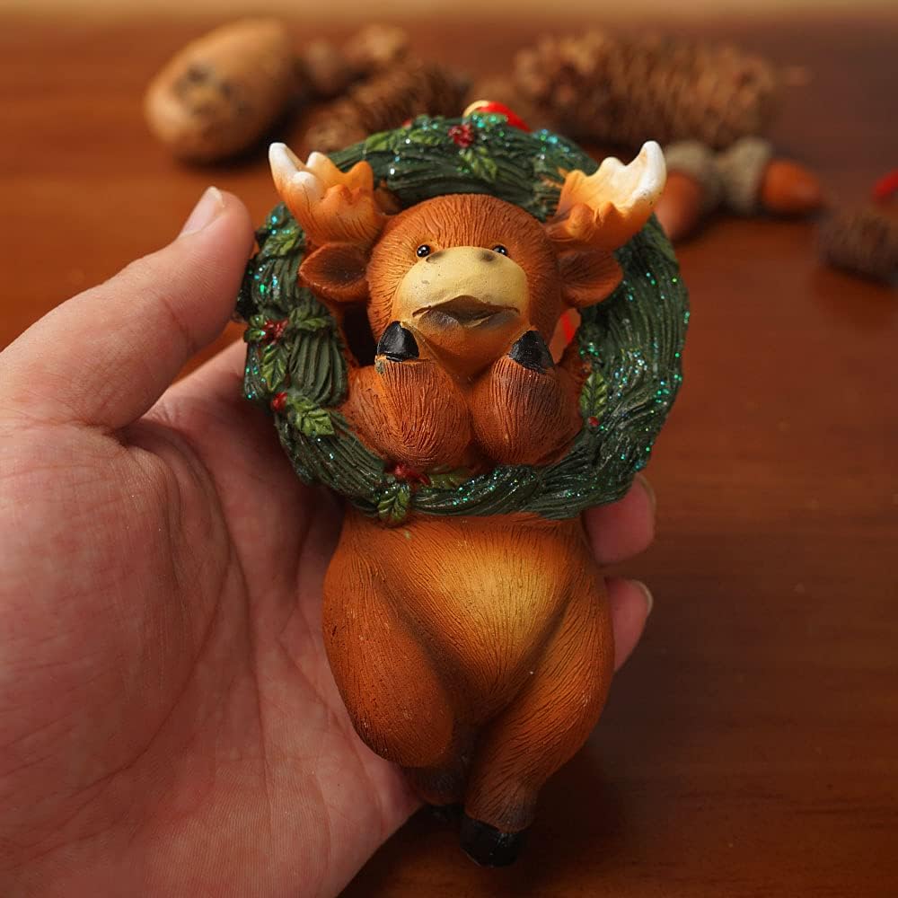 Christmas Small Animal Wreath Swing Ornament Hanging Decor for Xmas Tree Home Office Room Decoration with String (New, Deer)