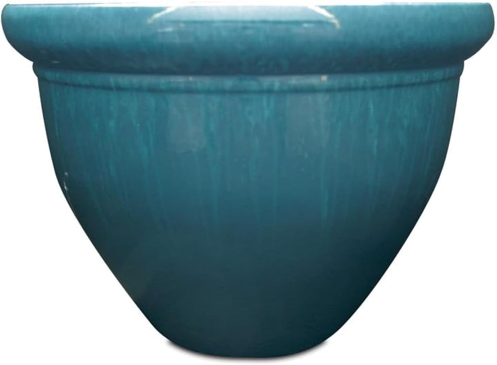 The HC Companies Pizzazz Decorative Round Flower Pots w/Ceramic Look - UV-Resistant Decorative Pot for Outdoor & Indoor Plant Pots - Modern Planter for Flower, Herbs (12” Blue Drip, Pack of 1)