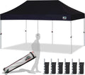 Eurmax USA 10'x20' Pop Up Canopy Tent Commercial Instant Canopies with Heavy Duty Roller Bag,Bonus 6 Sand Weights Bags (Black)