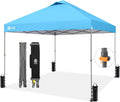 CROWN SHADES Adjustable Height on The Fly, 10x10 Pop Up Canopy - Beach Tent with One Push Setup - Easy Outdoor Sun Shade for Events, Parties, Camping - Outside Shade with STO-N-Go Bag, Sky Blue