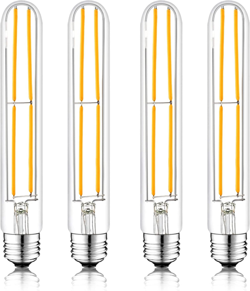 7.3 Inch E26 Led Bulb 6W Dimmable, 2700k Soft White Edison Bulbs 800LM, Equal 80 Watt Tubular T10 T9 Long Clear Glass Light Bulb for Rustic Pendant Pipe Wall Sconces Chandeliers - 4Pack