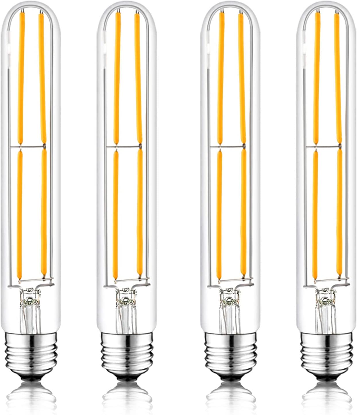 7.3 Inch E26 Led Bulb 6W Dimmable, 2700k Soft White Edison Bulbs 800LM, Equal 80 Watt Tubular T10 T9 Long Clear Glass Light Bulb for Rustic Pendant Pipe Wall Sconces Chandeliers - 4Pack
