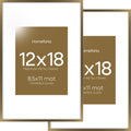 Homeforia 12x18 Bronze Picture Frame, High End Metal 12x18 Brass Poster Frames with Mat 8.5x11 Photo, 12 x 18 Frame Matted to 8.5 by 11 inch Print, 18x12 Thin Frame, Tempered Glass, Wall Kit, Set of 2