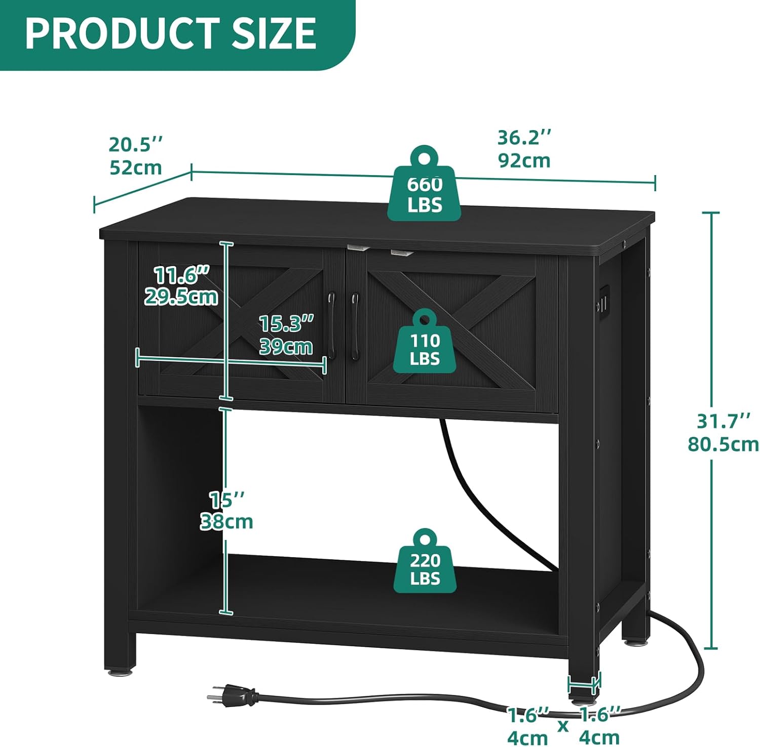 YITAHOME Heavy Duty 40-50 Gallon Aquarium Stand with Power Outlets, Cabinet for Fish Tank Accessories Storage - Metal Fish Tank Stand Suitable for Fish, Turtle, 660LBS Capacity, Black