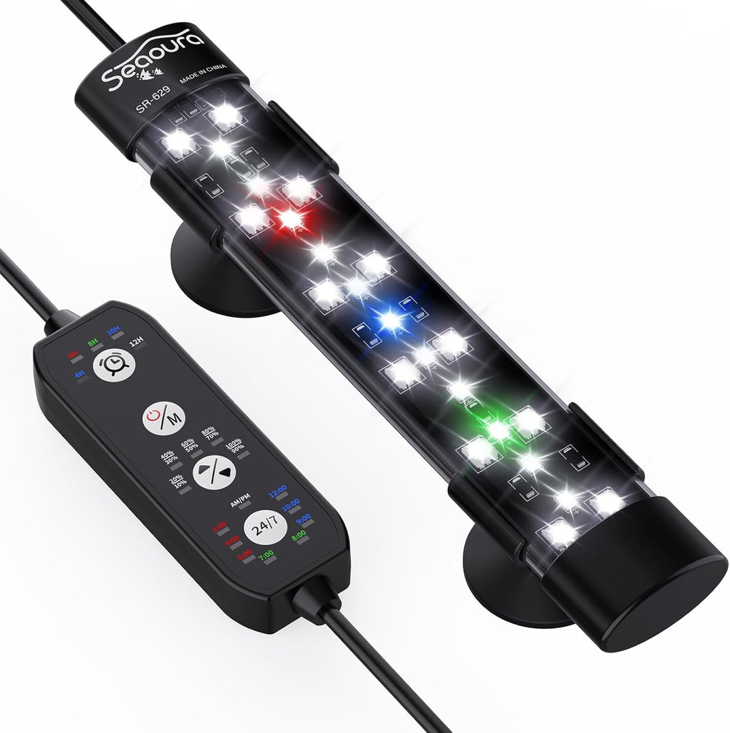 SEAOURA Submersible Aquarium Light for 8 to 17 Inch Fish Tank, 24/7 Cycle Fish Tank Light with Timer, Aquarium Plant Light with Full Spectrum+7 Single Colors, Auto On/Off, Adjustable Brightness