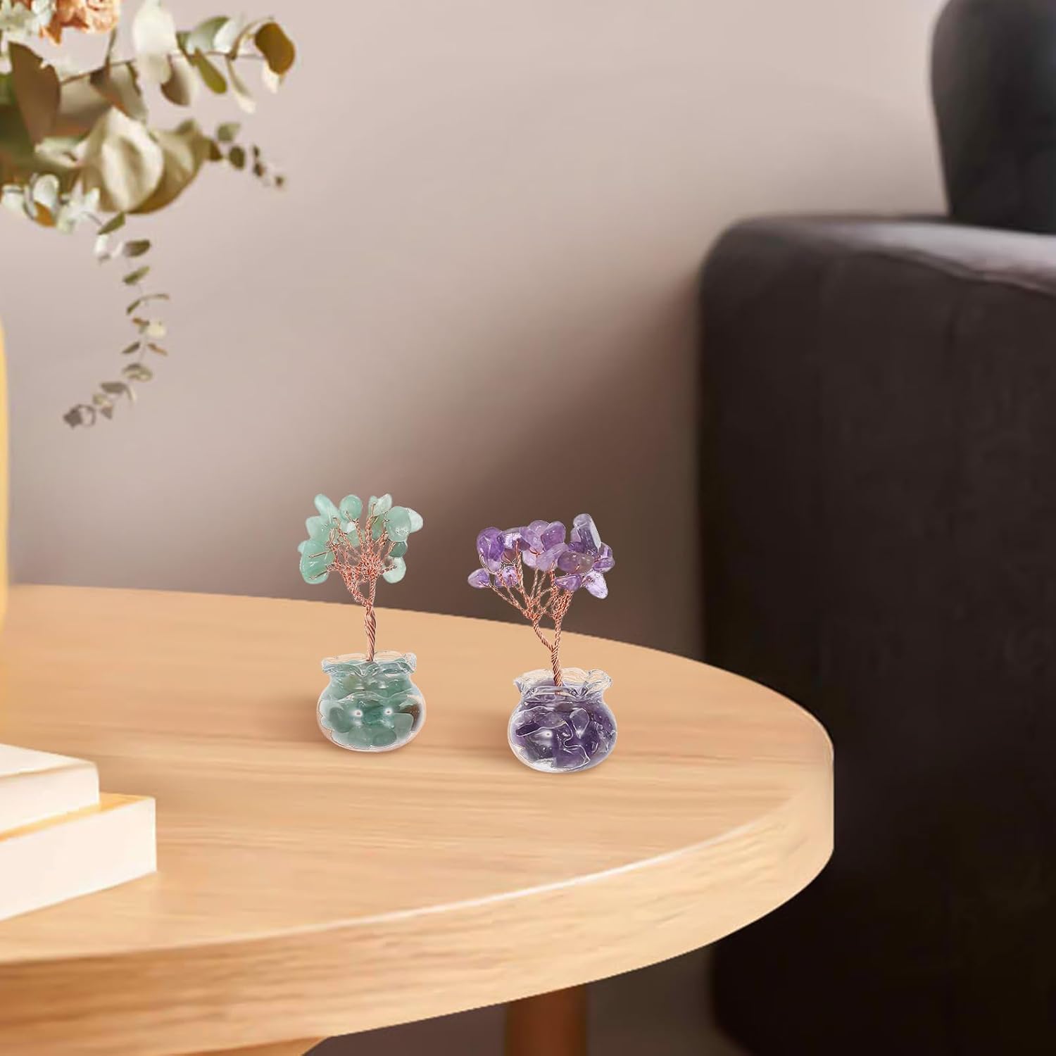 LUOZZY 12 Pcs Mini Crystal Money Tree Feng Shui Bonsai Lucky Fortune Centerpiece for Home Office Desk Decorations