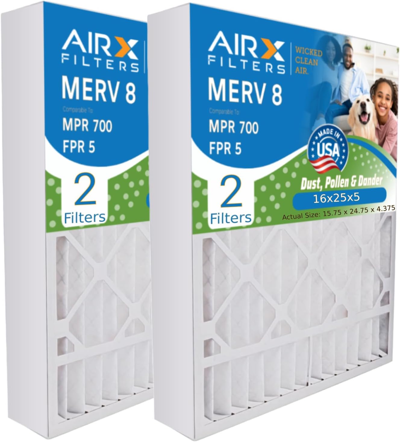 AIRX FILTERS WICKED CLEAN AIR. 16x25x4 Air Filter MERV 8 Compatible with Honeywell FC100A1029 EXPXXFIL0016 Furnace Filter 2 pack