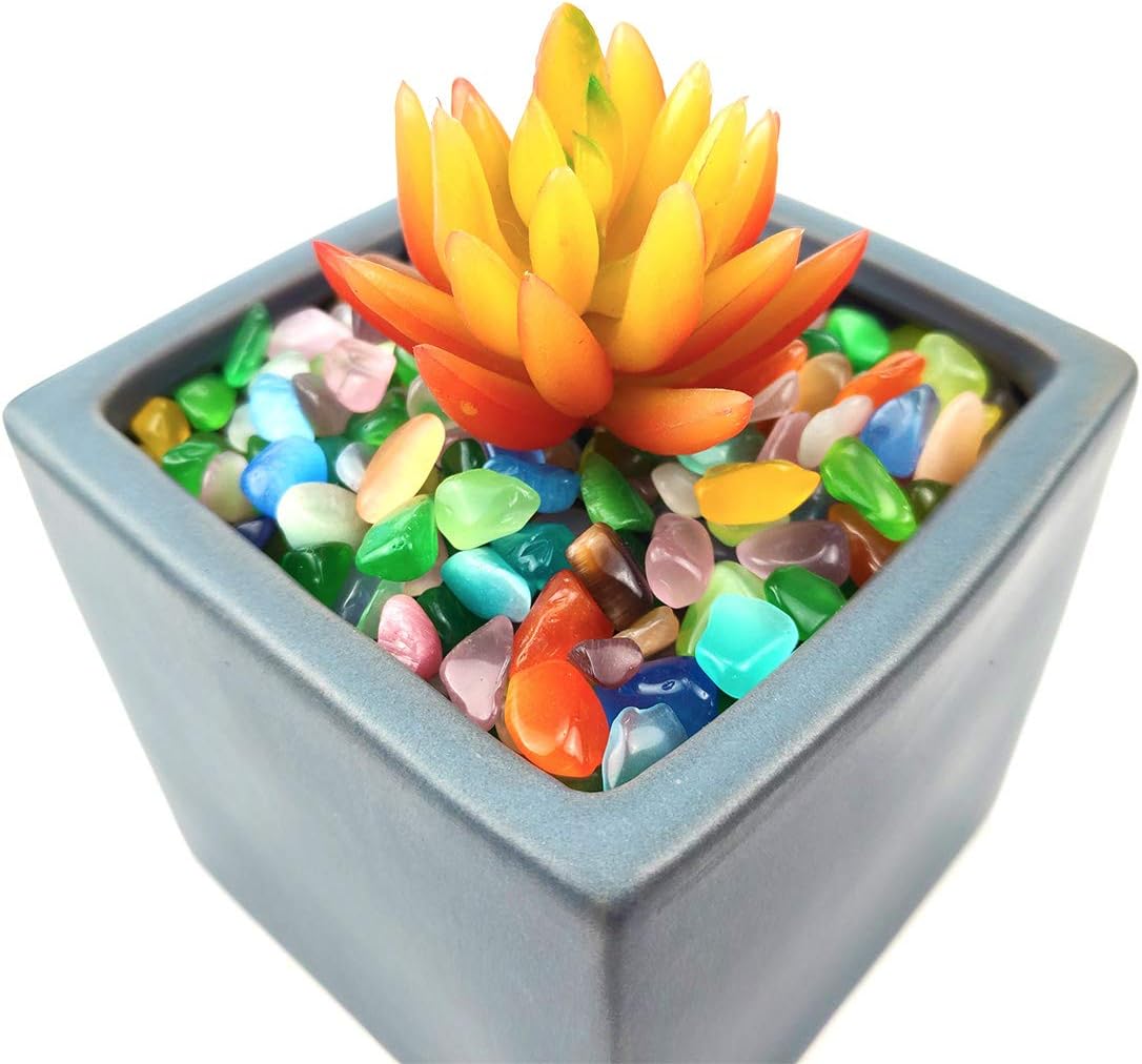 WAYBER Colorful Pebbles, 2 Lbs/920g Decorative Crystal Stones Sea Glass Opal Rocks Gravel Sand for Aquarium/Turtle Tank/Succulent Plants/Flowerpot/Vase Decoration (Fill 2 Cups)