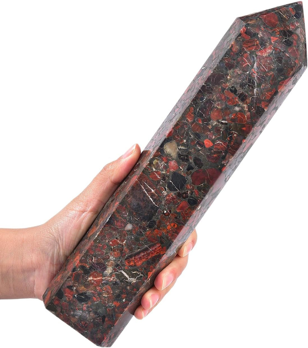 JIC Gem Extra Large Brazilian Red Agate Healing Crystal Wand 6 Faceted Sunstone Quartz Crystals Obelisk Tower Points Crystals Decor Reiki 4.0-4.4 Lbs