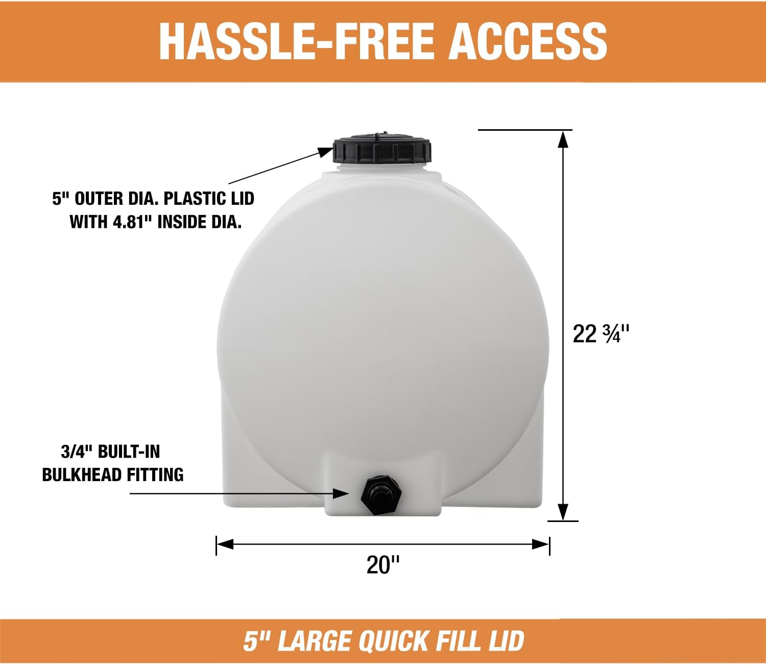 RomoTech 35 Gallon Polyethylene Storage Tank with Legs–Heavy-Duty Horizontal Water Storage Tank for Farms, Industrial or Chemical Use–UV-Resistant, Rustproof, BPA-Free Plastic Liquid Tank, 82126189