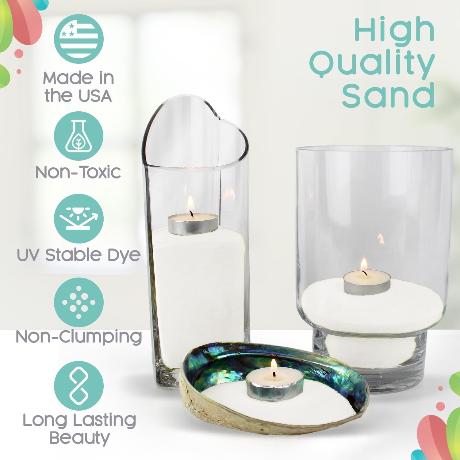 Sandsational Sparkle White Unity Sand, 2 LB (32 oz), White Colored Sand for Weddings, Vase Filler, Home Décor, Crafts, Terrariums, and More