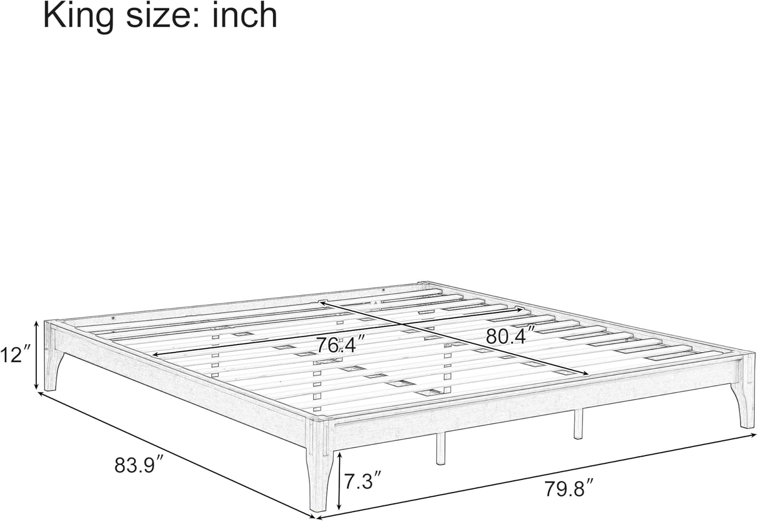 Merax King Size Bamboo Wood Platform Bed Frame with No Headboard, Under Bed Storage, Wood Slat Support, No Box Spring Needed, Easy Assembly, Natural