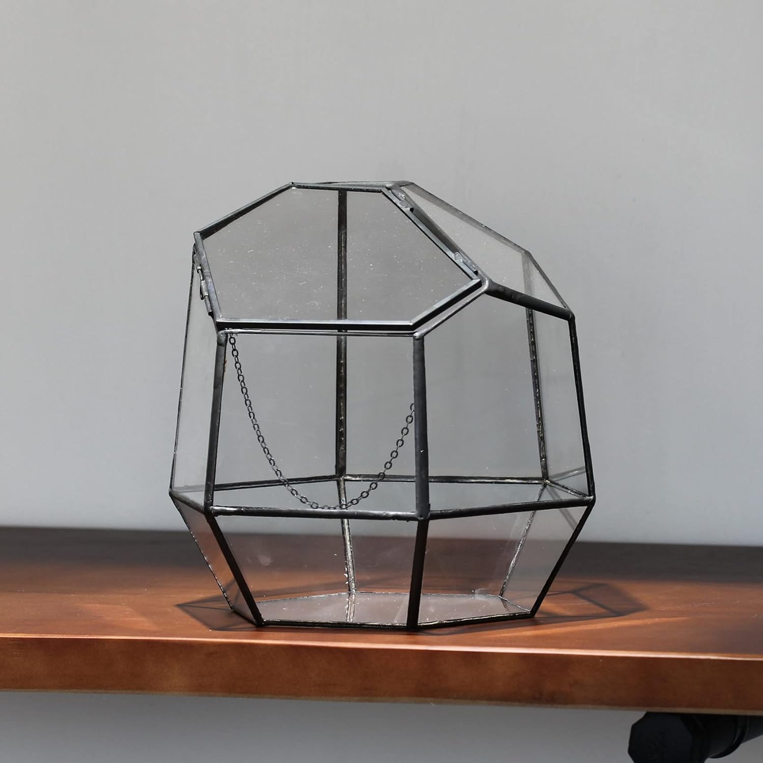 NCYP Handmade 7.5inches Small Close Geometric Terrarium with Door, Black Irregular Glass Planter, Modern Succulent Cacti Flower Pot, Home Garden Decor DIY Gift (Plants and Props NOT Included)