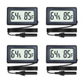 4-Pack Mini Digital Hygrometer Thermometer Gauge with Probe LCD Display Temperature Fahrenheit Humidity Meter for Incubator Reptile Plant Terrarium Sealed Containers Guitar Case
