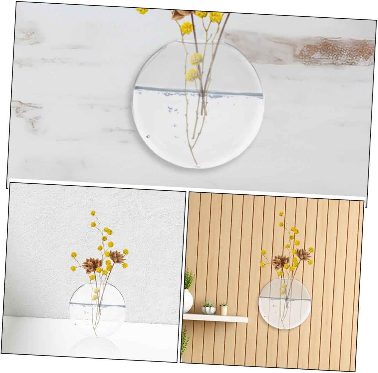 2pcs Clear Glass Hydroponic Wall Hanging Containers Space-Saving Vases for Indoor Plants Home Office Decor Transparent Terrarium Bowls for Root Display