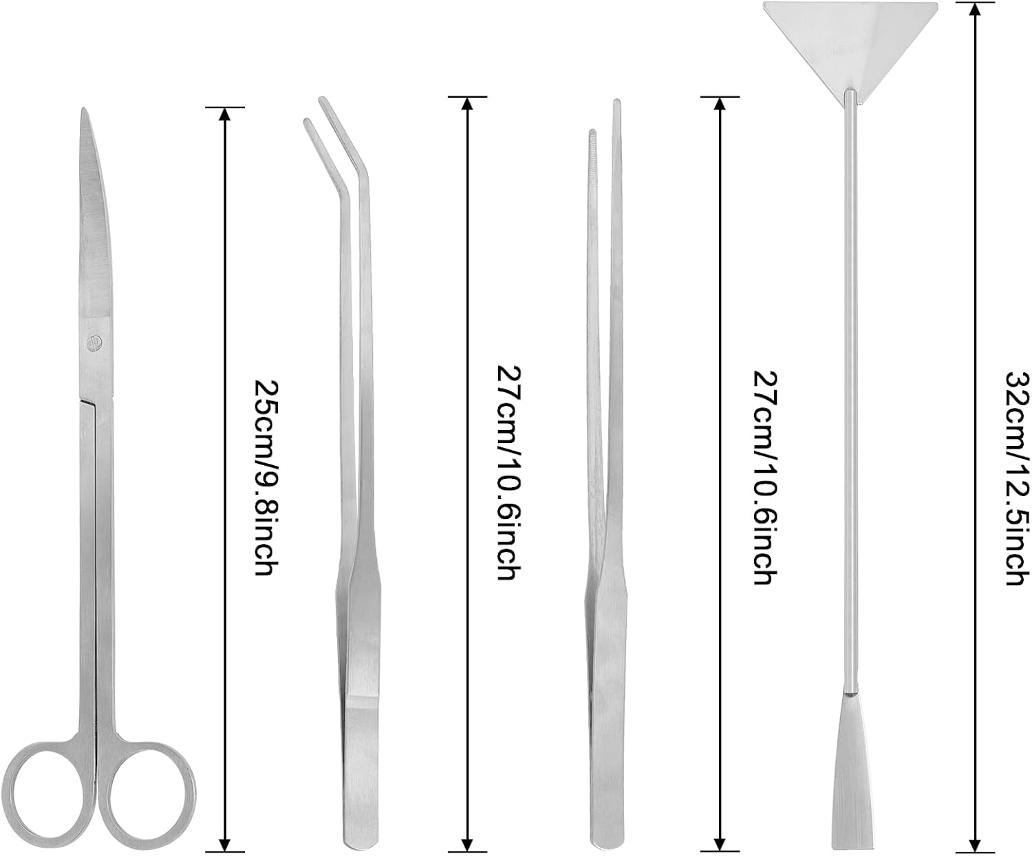 Aquarium Aquascaping Tool Stainless Steel Aquascape Tools Kit 4 in 1 Anti-Rust Fish Tank Starter Kit with Tweezers Scissors Spatula for Aquarium Plants (Silver)