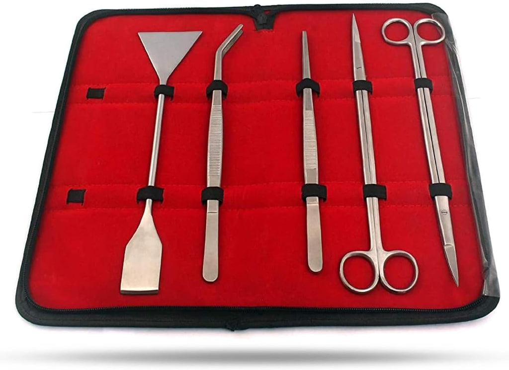 5pcs Long Aquarium Aquascaping Kit,Stainless Steel Tank Aquatic Plant Tongs Scissors Tweezers Spatula Tools for Fish Tank Plants with Case