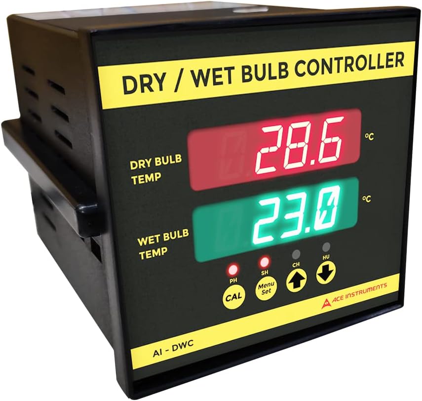 Industrial Psychrometer Controller – Dry Wet Bulb Temperature & Humidity Monitor | Dual RTD Controller for Tea Withering, Tobacco Curing, Fruit Ripening, Wood & Raisin Drying | Ace AI-DWC