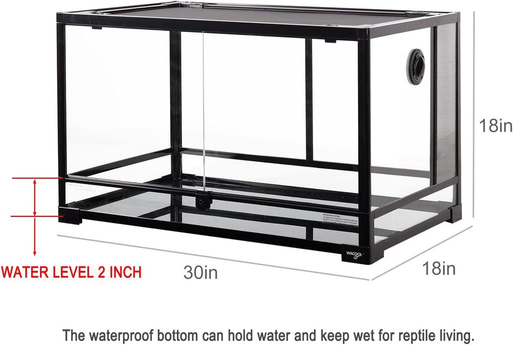 WACOOL Tempered Glass 40 Gallon Reptile Tank, Front Opening Reptile Terrarium 30" x 18" x 18" for Bearded Dragon Gecko Lizard, Top Screen Ventilation & Anti Escape Lid