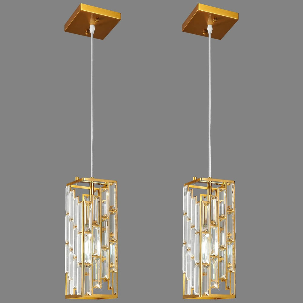 Gold Pendant Lighting Modern Pendant Light, Mini Crystal Chandeliers,Adjustable Pendant Light Fixture for Kitchen Island Dinning Room Bedroom (2 Pack)…