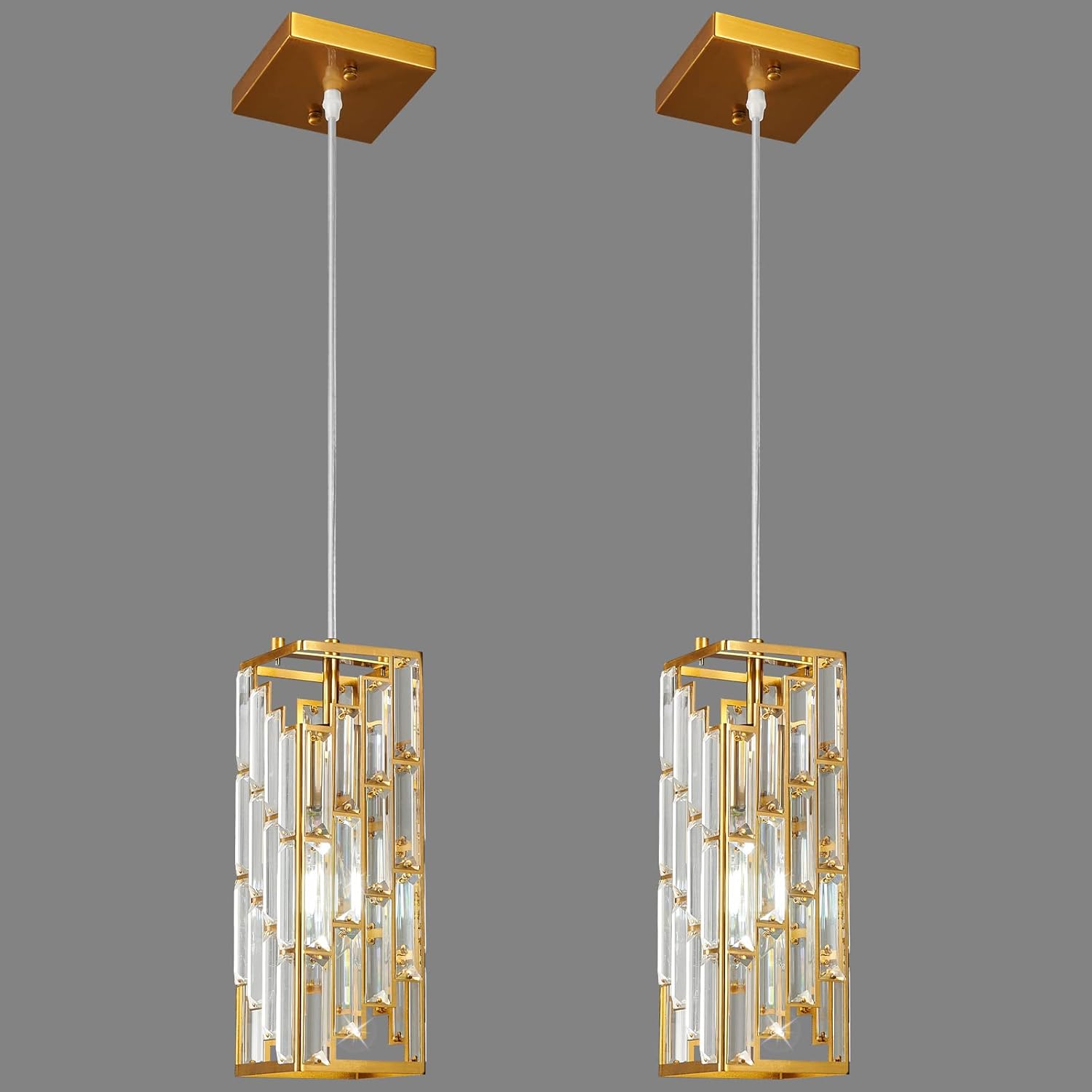 Gold Pendant Lighting Modern Pendant Light, Mini Crystal Chandeliers,Adjustable Pendant Light Fixture for Kitchen Island Dinning Room Bedroom (2 Pack)…