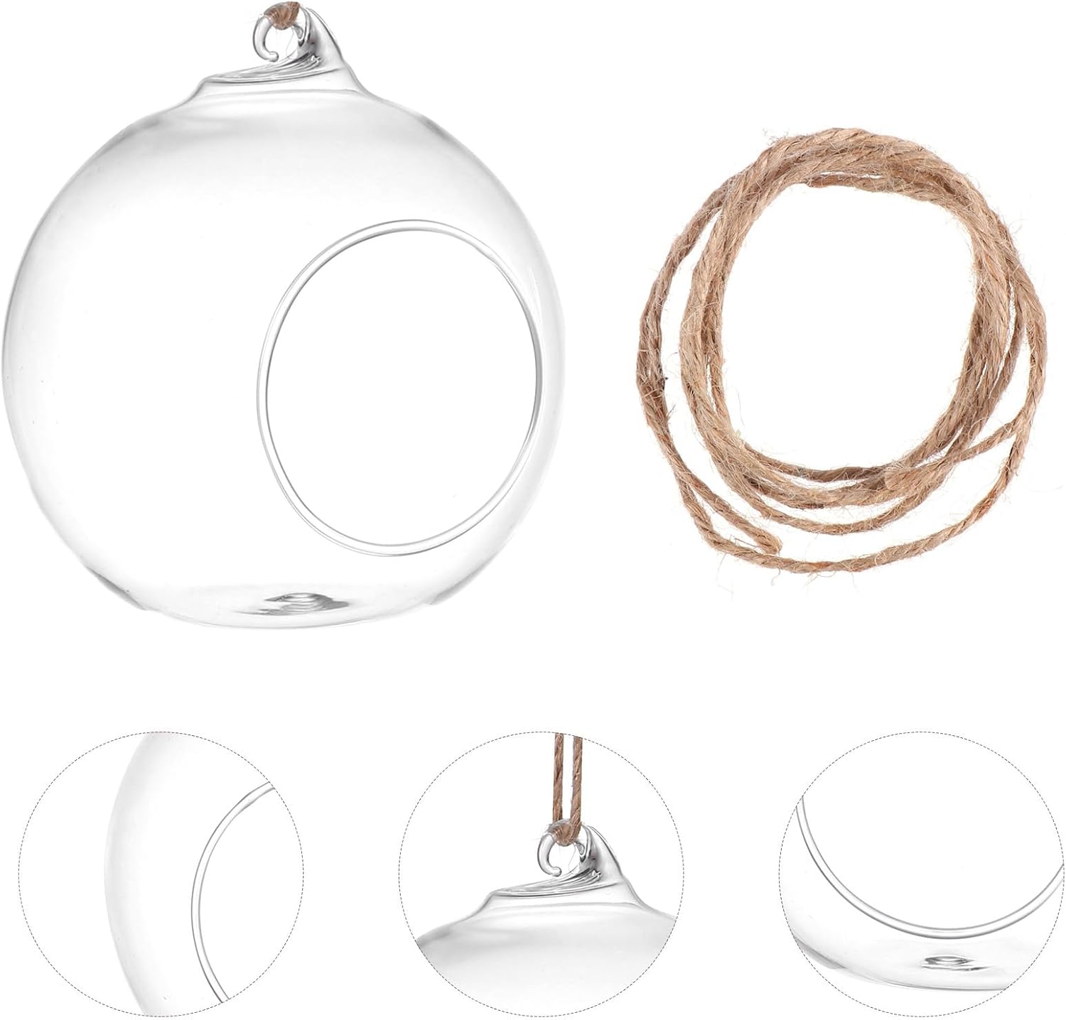 SUPVOX 6pcs Hanging Glass Terrarium Globes - 4 Inch Orb Air Plant Holders for Succulents, Moss & Tea Light Candles | Indoor/Outdoor Home Decor, Wedding Centerpieces, Mini Garden DIY (Clear)