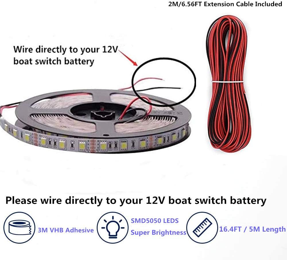 Pontoon LED Strip Lights, 12V 5M/16.4FT Waterproof Marine LED Light Boat Interior Light, Boat Deck Lights for Night Fishing, Ideal for Pontoon Fishing Boat (Blue)