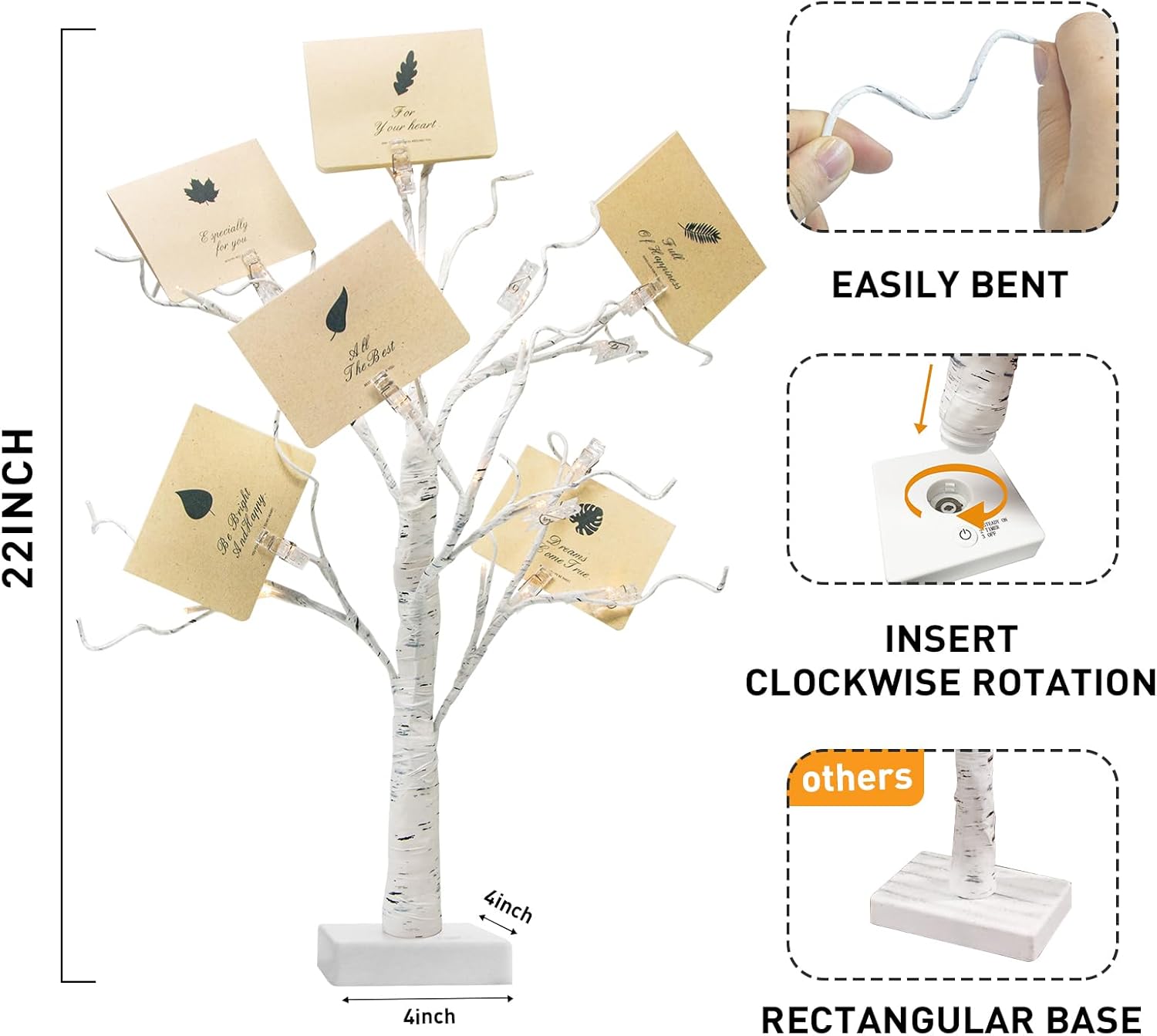 PEIDUO Set of 2 Money Trees, Lighted 22Inch 24LT White Birth Tree with Clips and Greeting Cards, Gift Card Holder for Birthday,Christmas, Wedding, Father's Day Graduation Gifts, Money Tree Gift Holder