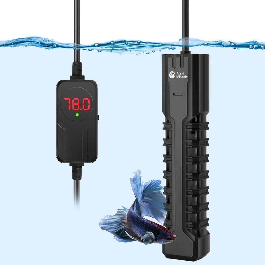 AquaMiracle Fish Tank Heater Turtle Tank Heater with Protective Housing, Adjustable Aquarium Heater with LED Digital Display Thermostat, for Aquariums 20-40 Gal(200W)