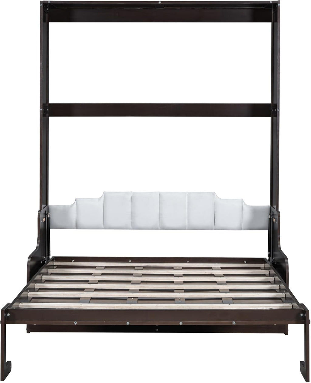 Merax Queen Size Murphy Bed Frame, Modern Wall Bed Can Be Folded into Cabinet, Chair with Cushion, Espresso