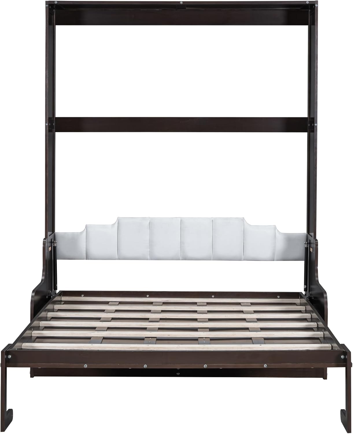 Merax Queen Size Murphy Bed Frame, Modern Wall Bed Can Be Folded into Cabinet, Chair with Cushion, Espresso