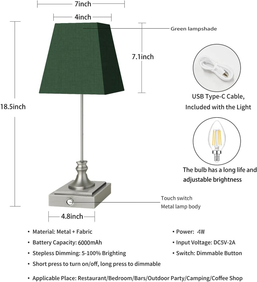 Rechargeable LED Table Lamps with Stepless Touch Control,Sliver Cordless Lamp for Living Room&Bedside&Patio&Shower,Small Desk Lamp(6000mAH Battery),1 Pack for Home Decor,Best Gifts for Family